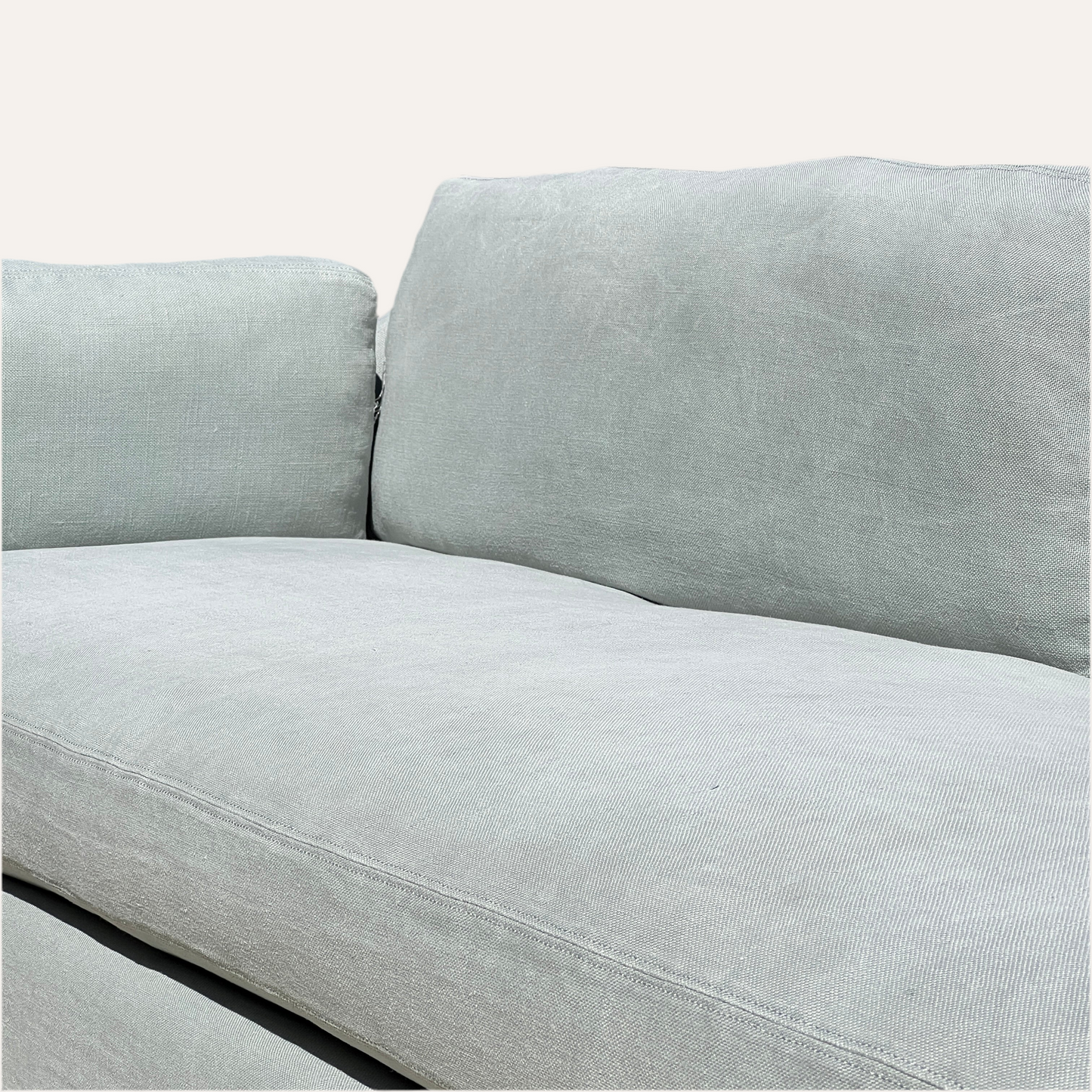 Restoration Hardware 9’ Slipcovered Sofa – Classic Depth in Light Gray Belgian Linen