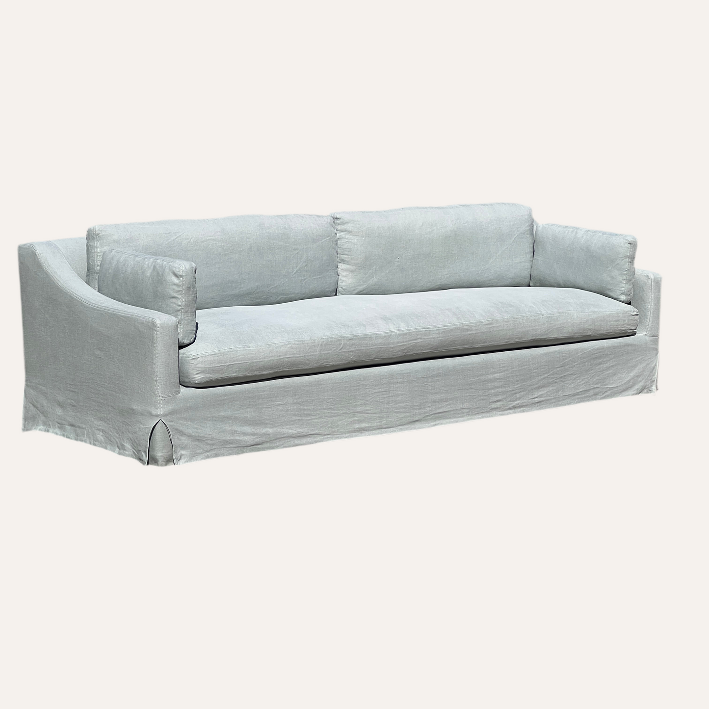 Restoration Hardware 9’ Slipcovered Sofa – Classic Depth in Light Gray Belgian Linen