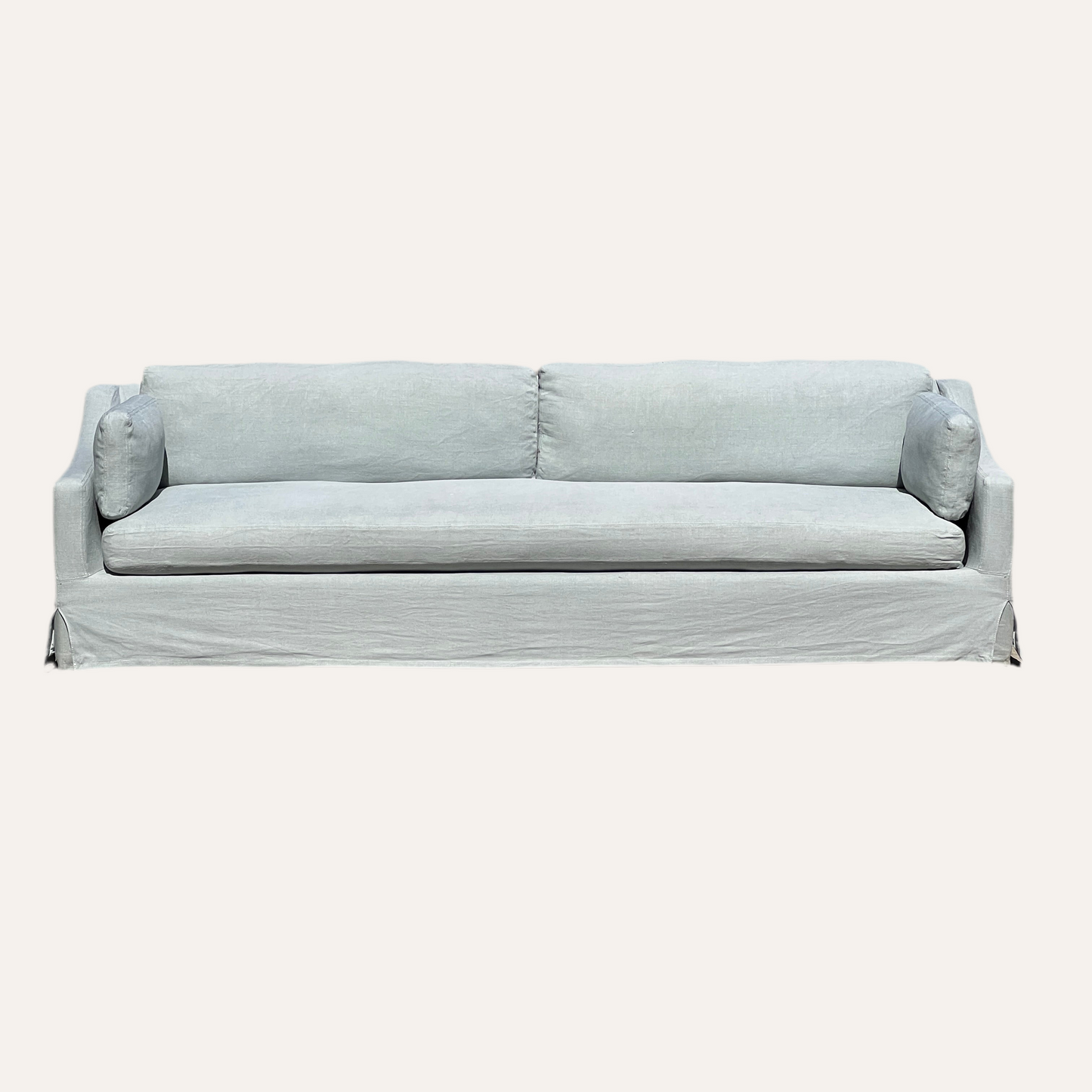 Restoration Hardware 9’ Slipcovered Sofa – Classic Depth in Light Gray Belgian Linen