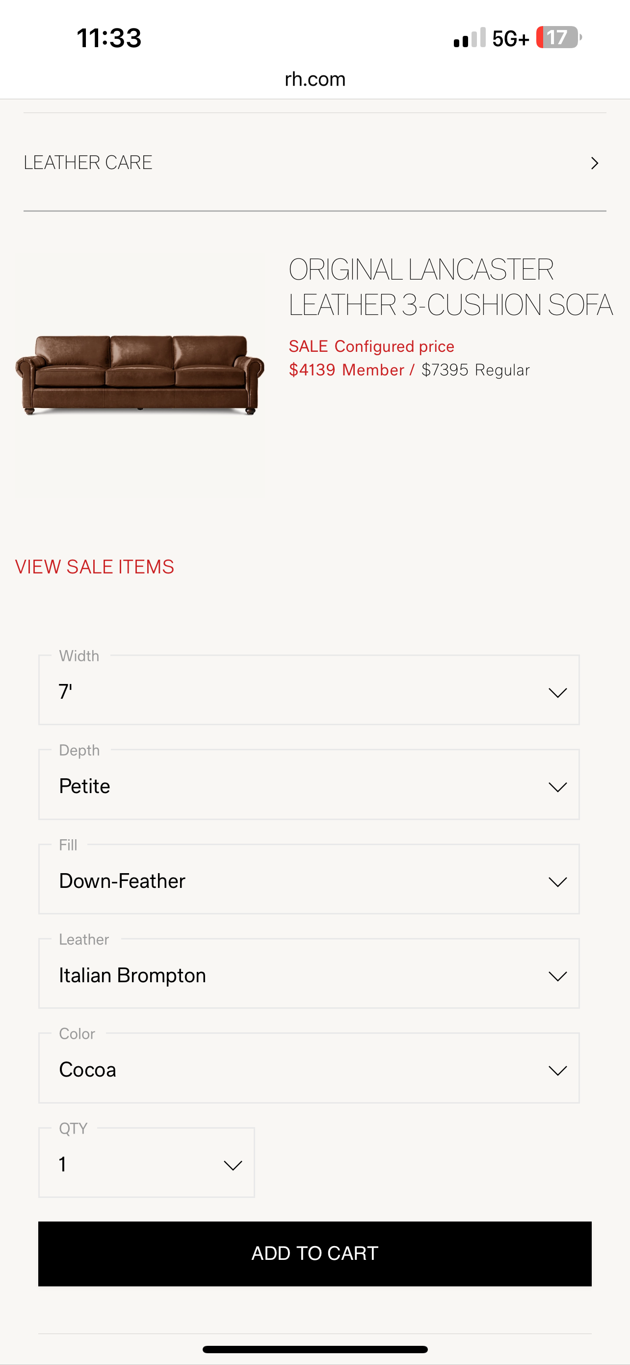 $2,000 Delivered | RH Restoration Hardware Lancaster 7’ Leather 3 Cushion Sofa Down Filled