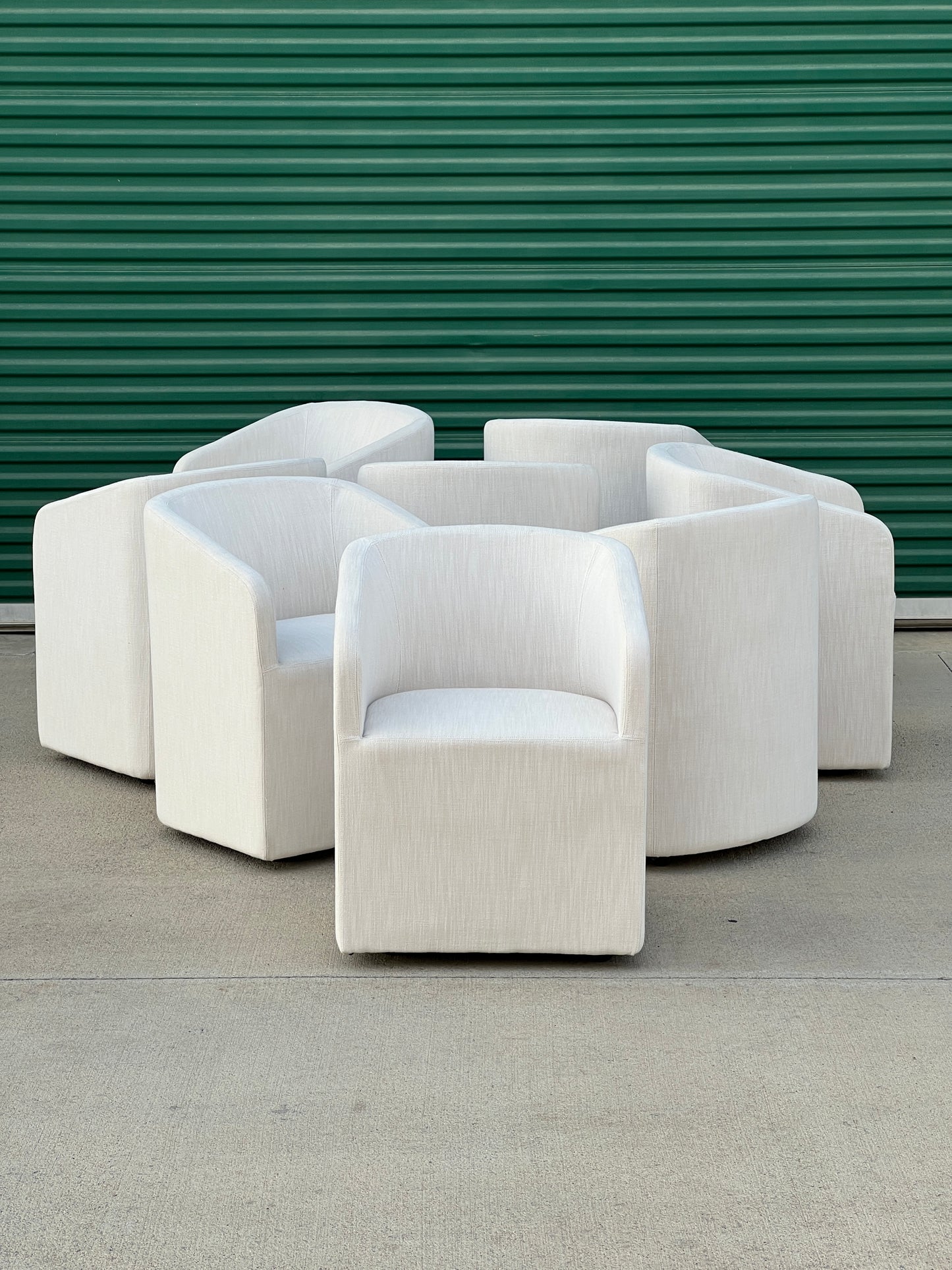 $3,200 Delivered LA/OC | RH Restoration Hardware Ellison Barrelback Slope Arm Fabric Dinning Chairs (8)