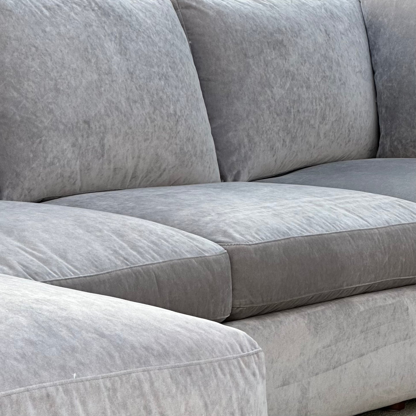Bassett Furniture U-Shaped Gray Velvet Fabric Sectional | Costa Mesa