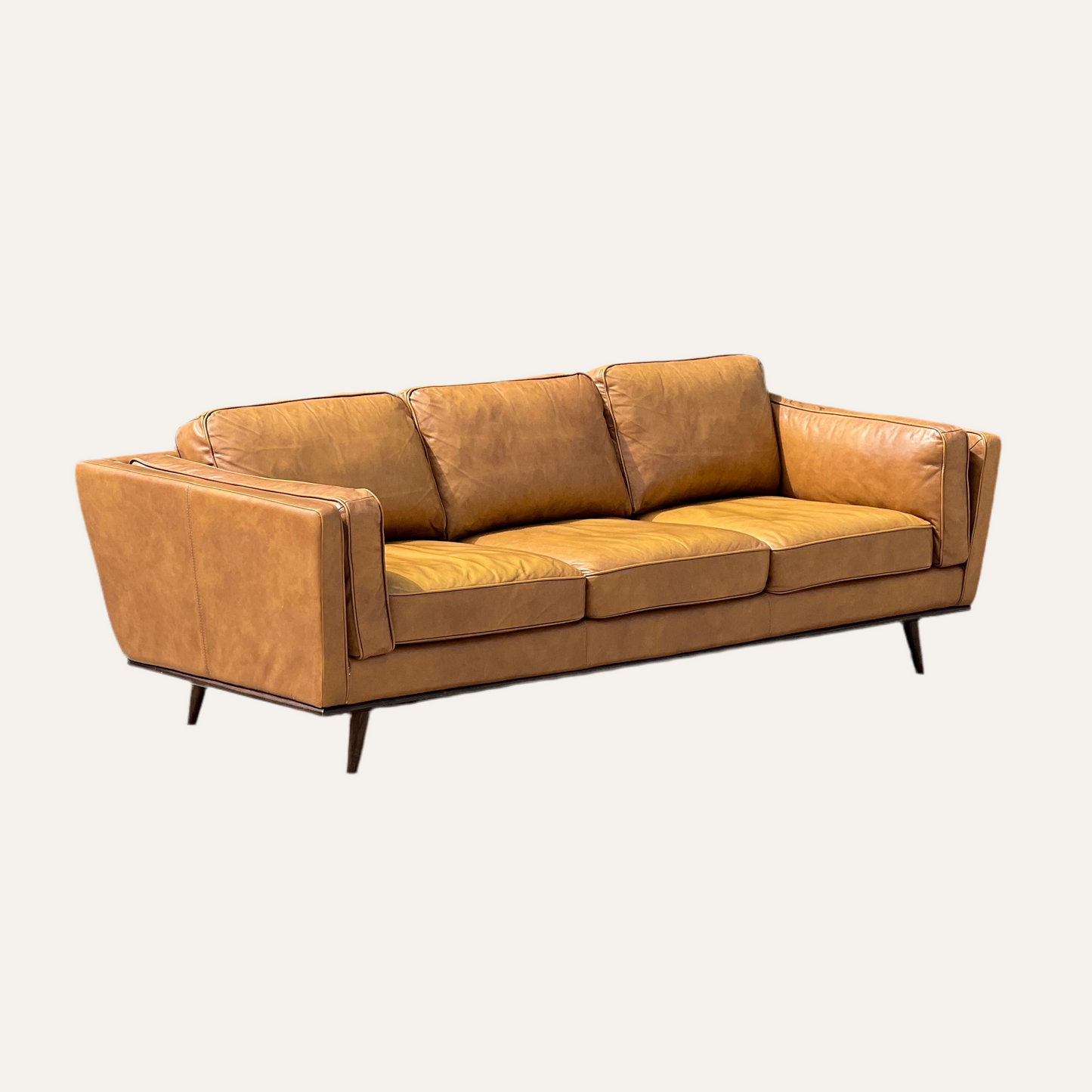 West Elm Zander/Article Timber Leather Sofa Dupe Midcentury Modern | Used Condition | Reclaimed Furniture Haus