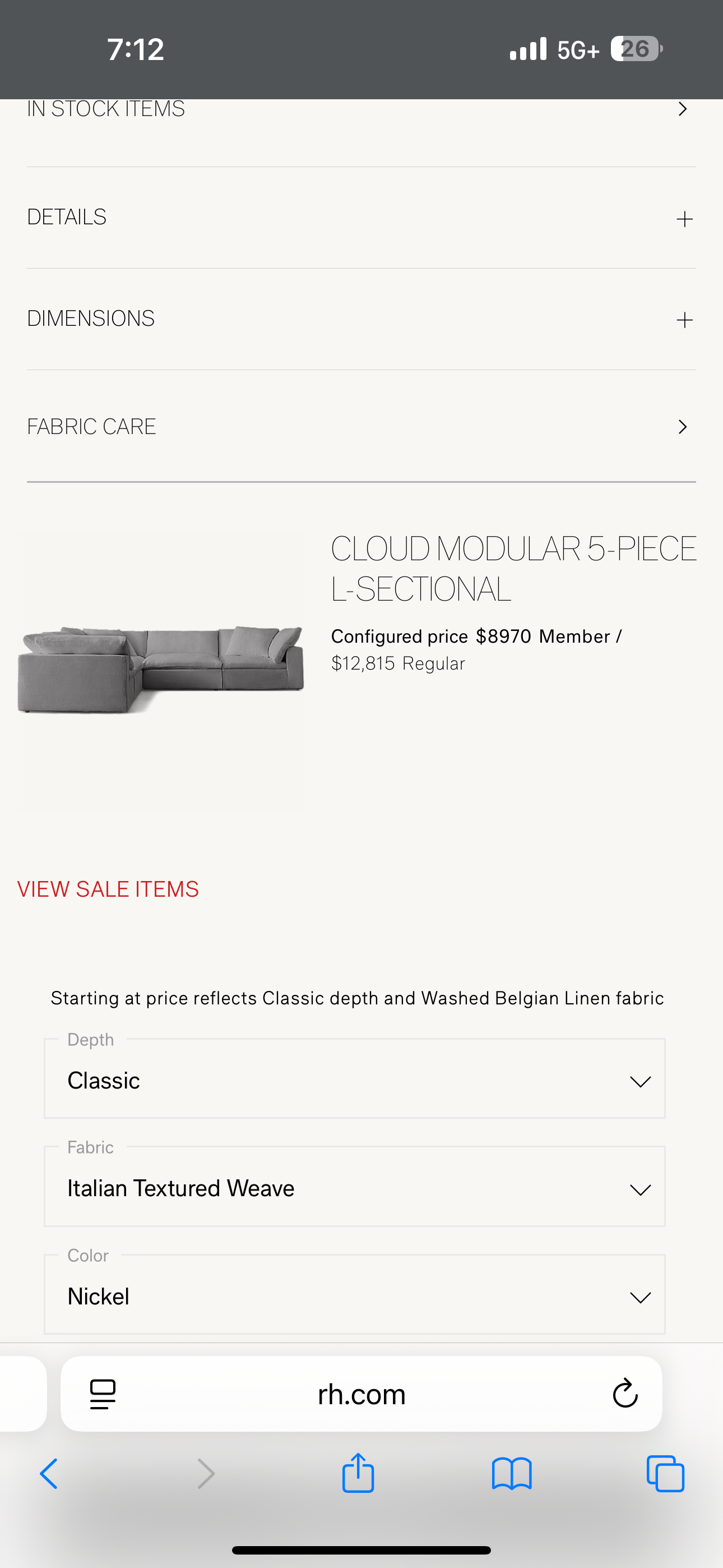 RH Restoration Hardware Cloud Modular 5-Piece L-Sectional Classic Depth