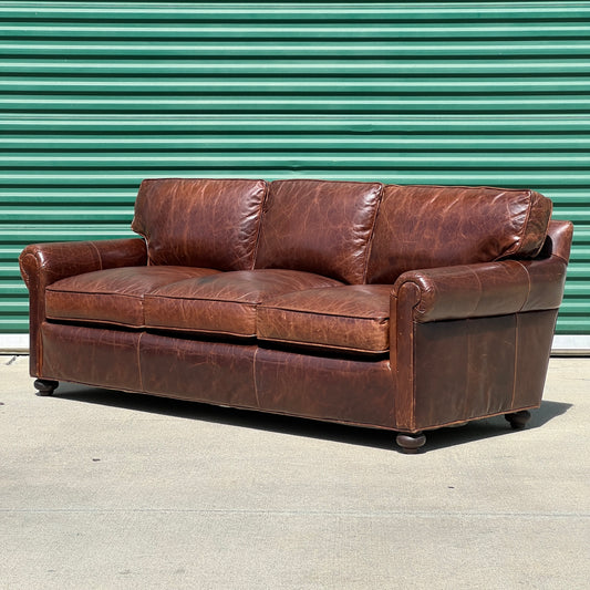 $2,000 Delivered | RH Restoration Hardware Lancaster 7’ Leather 3 Cushion Sofa Down Filled