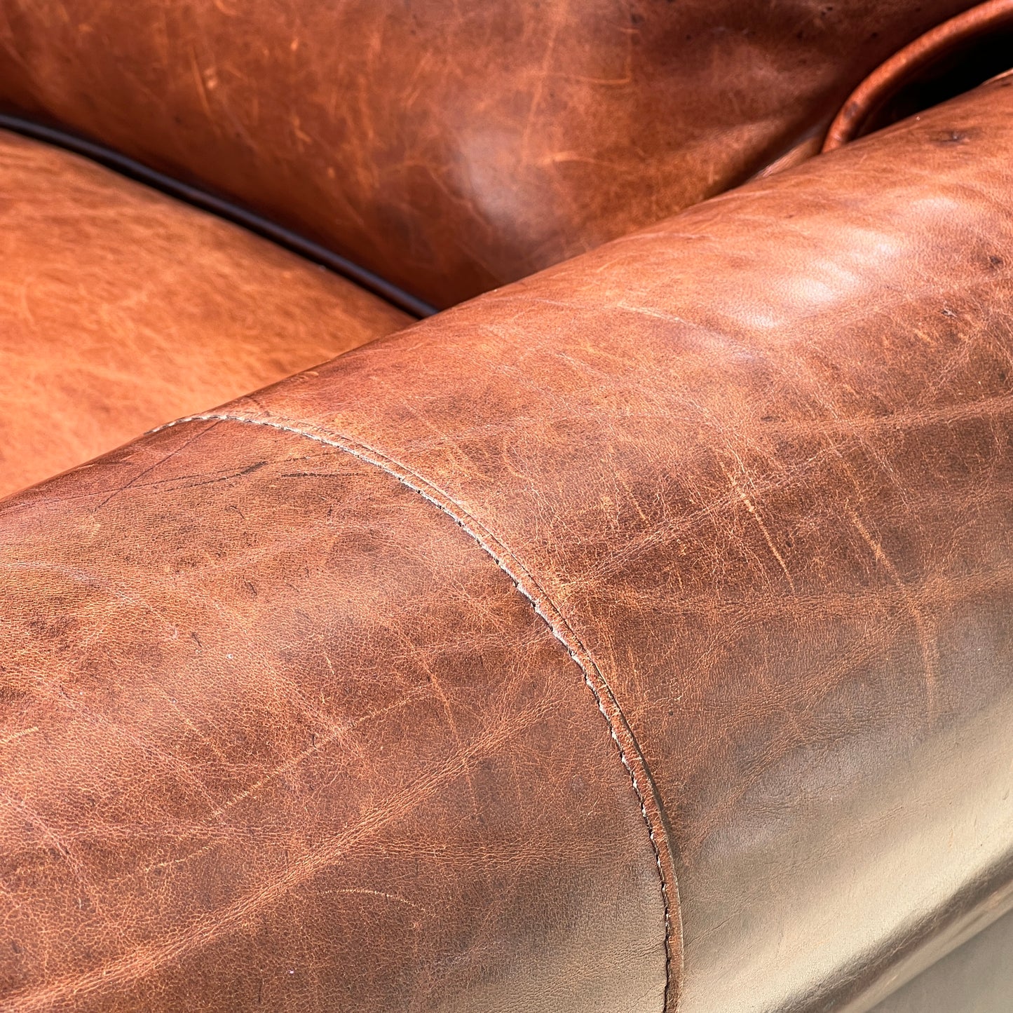 $2,000 Delivered | RH Restoration Hardware Lancaster 7’ Leather 3 Cushion Sofa Down Filled