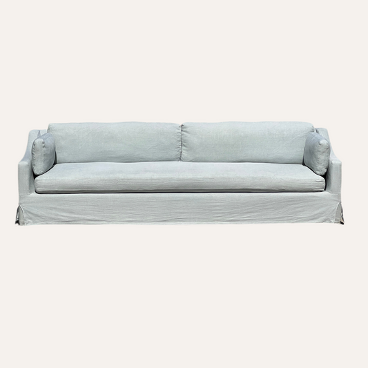 Restoration Hardware 9’ Slipcovered Sofa – Classic Depth in Light Gray Belgian Linen