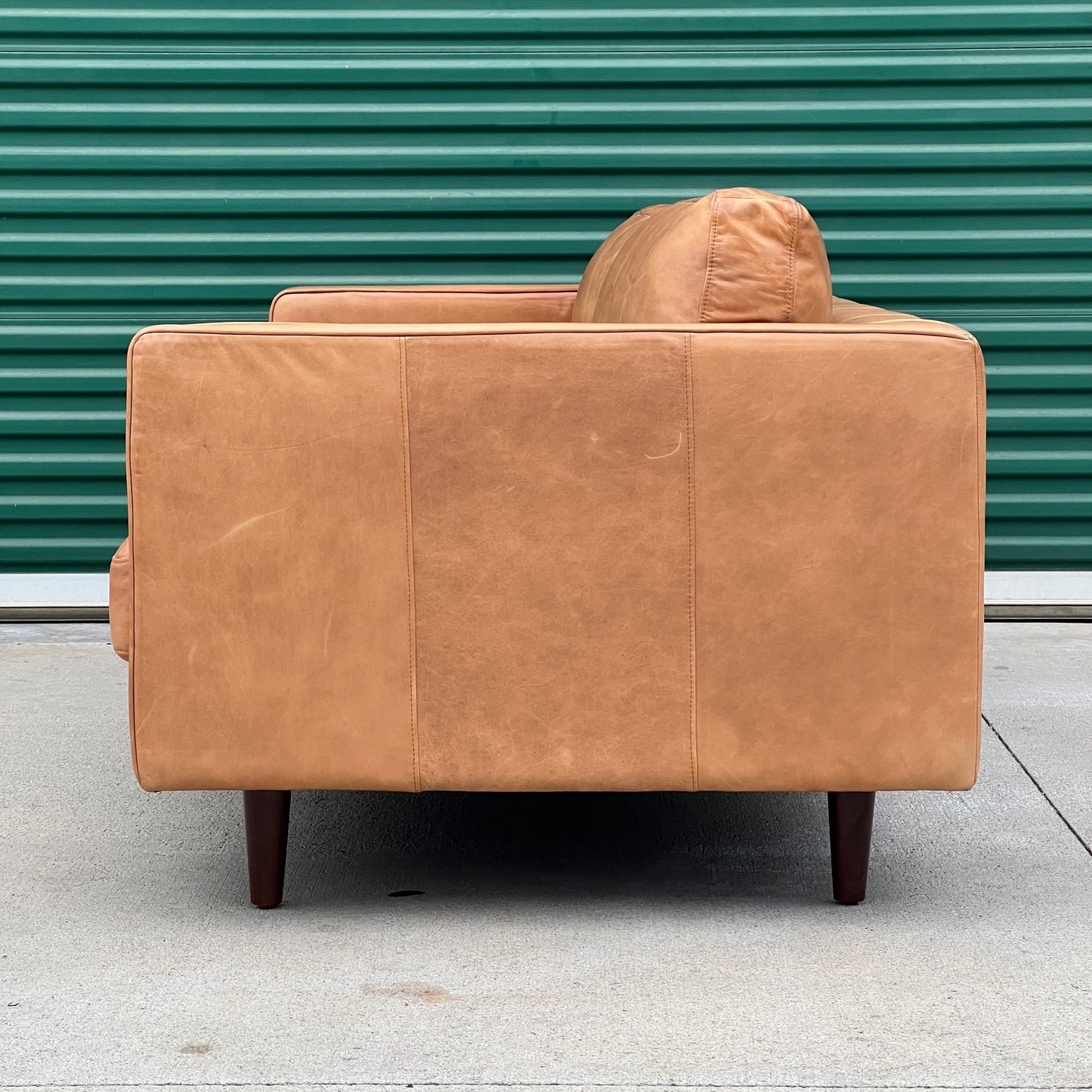 $900 Delivered | HD Buttercup Cognac Leather Tufted Sofa Down Filling