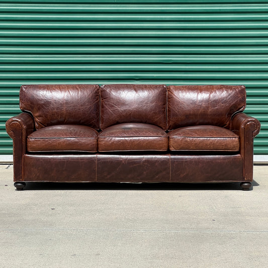 $2,000 Delivered | RH Restoration Hardware Lancaster 7’ Leather 3 Cushion Sofa Down Filled