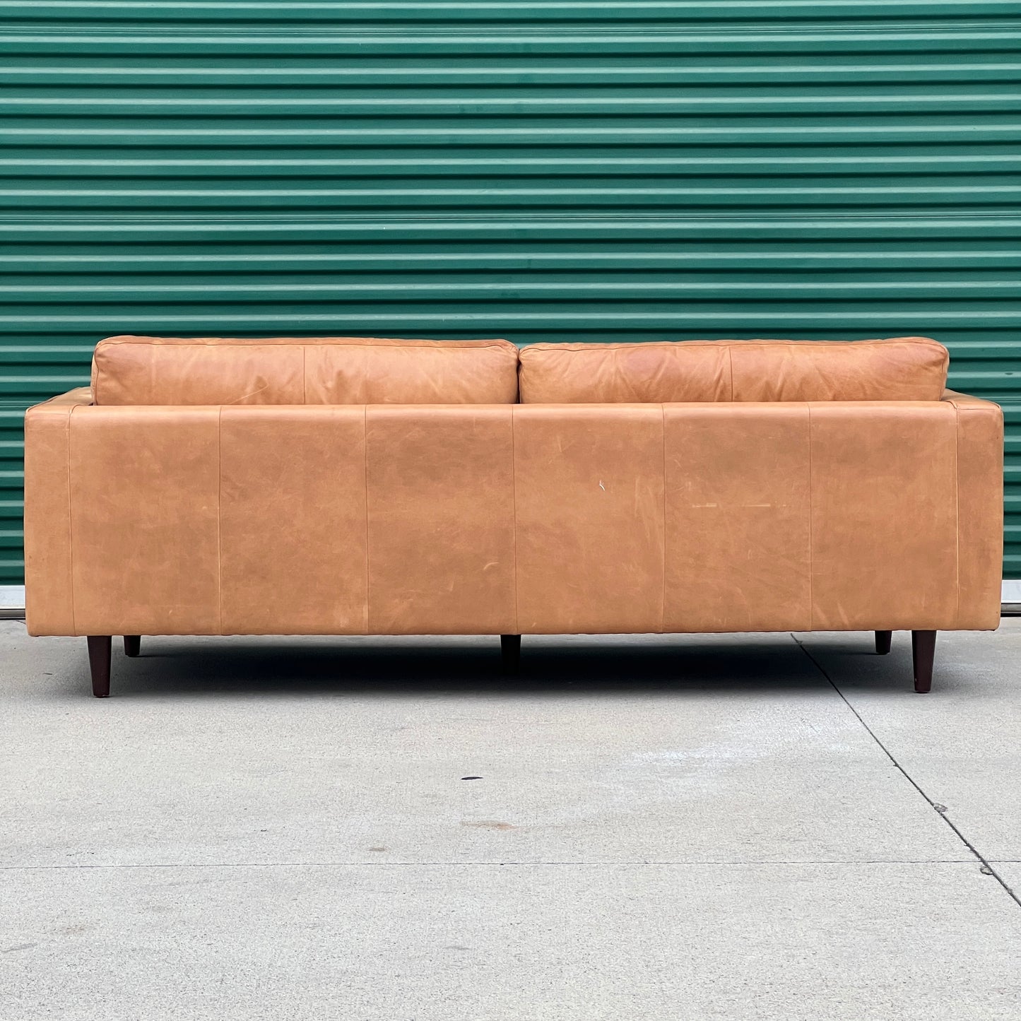 $900 Delivered | HD Buttercup Cognac Leather Tufted Sofa Down Filling