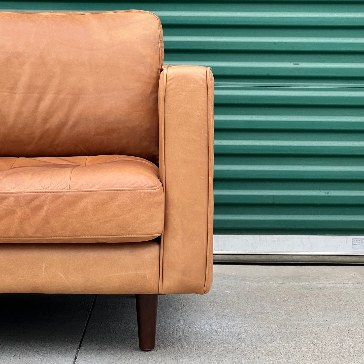 $900 Delivered | HD Buttercup Cognac Leather Tufted Sofa Down Filling