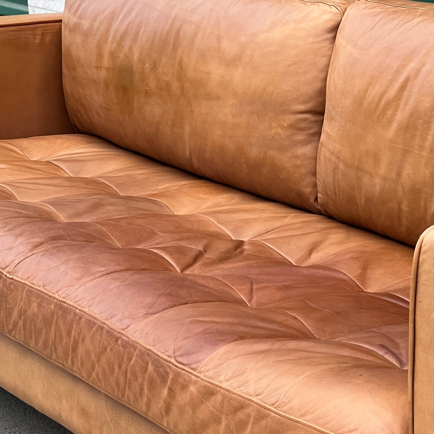 $900 Delivered | HD Buttercup Cognac Leather Tufted Sofa Down Filling