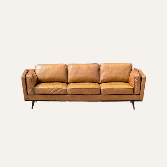 West Elm Zander/Article Timber Leather Sofa Dupe Midcentury Modern | Used Condition | Reclaimed Furniture Haus