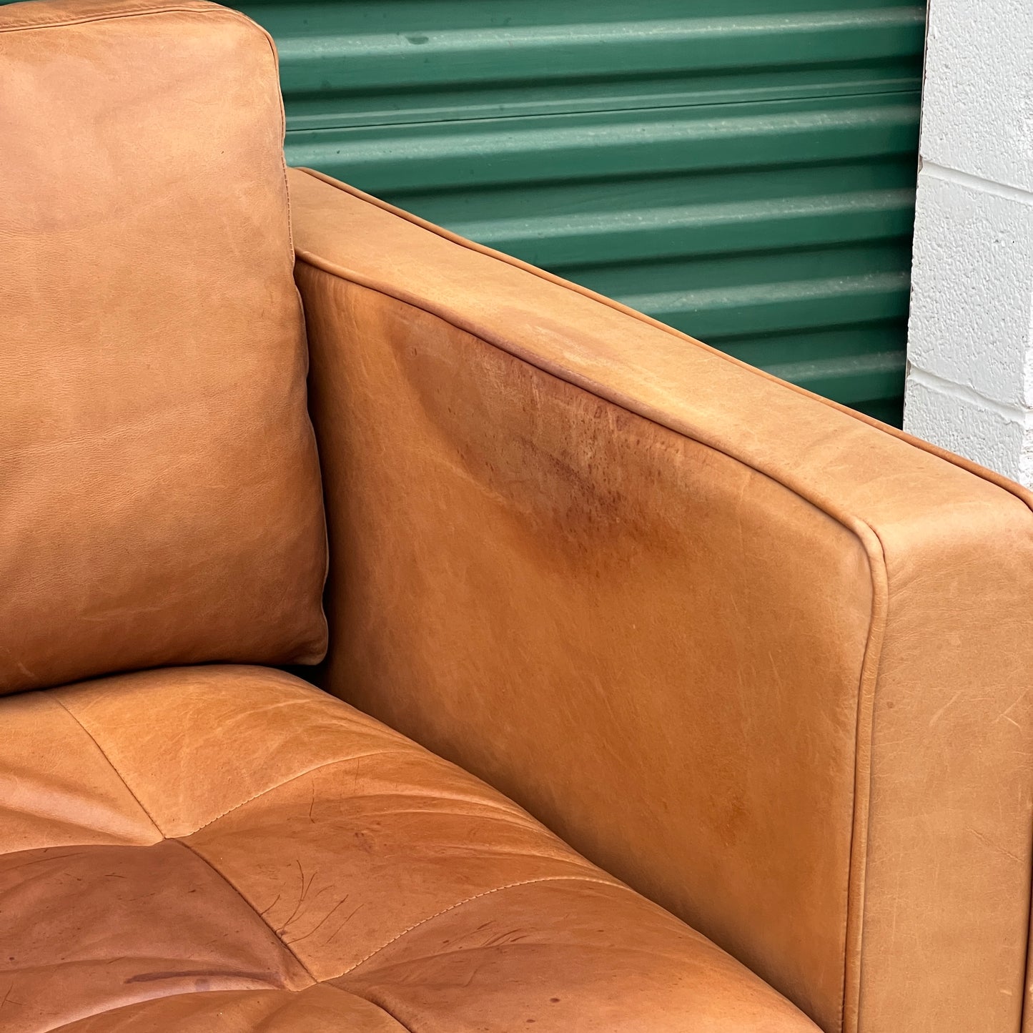 $900 Delivered | HD Buttercup Cognac Leather Tufted Sofa Down Filling