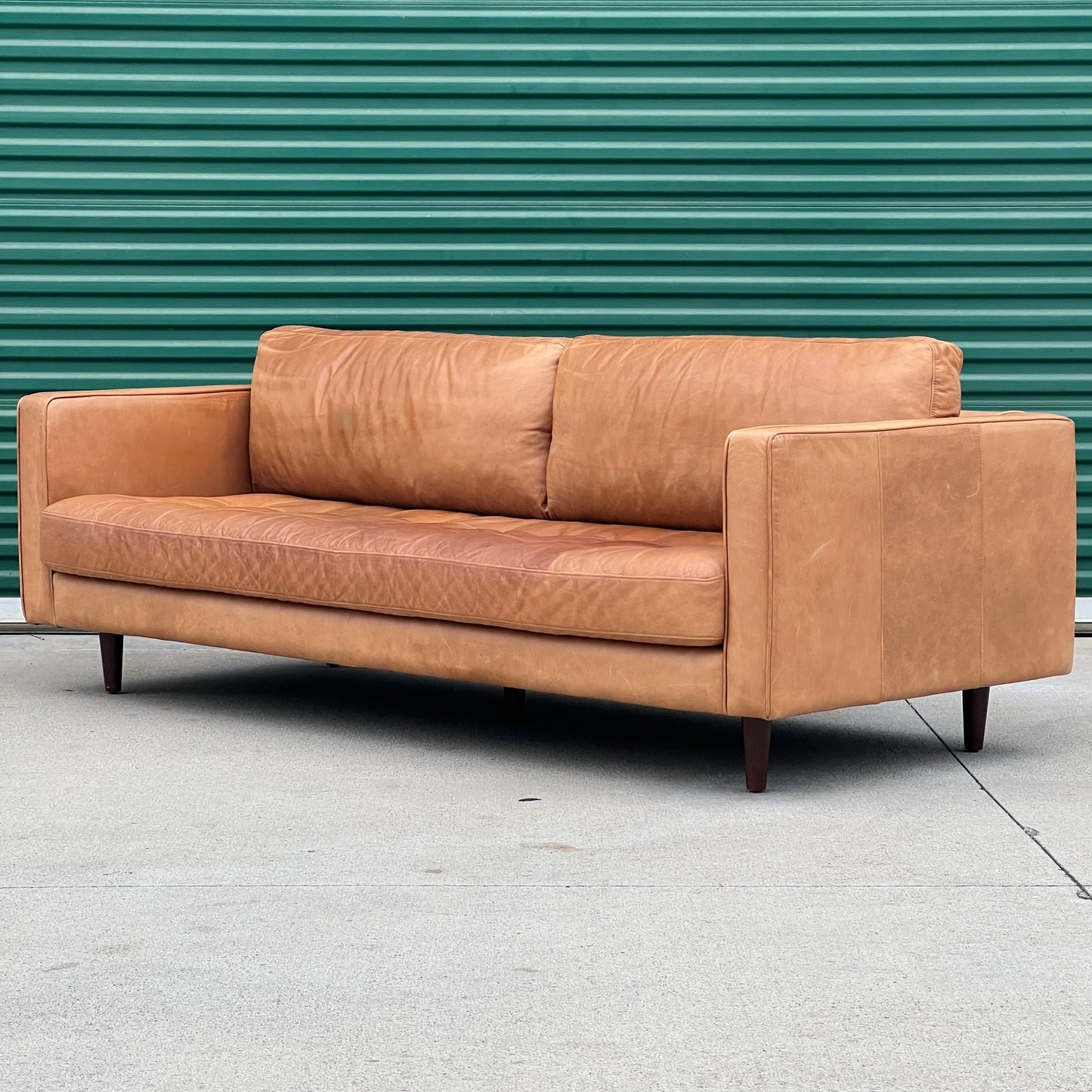 $900 Delivered | HD Buttercup Cognac Leather Tufted Sofa Down Filling