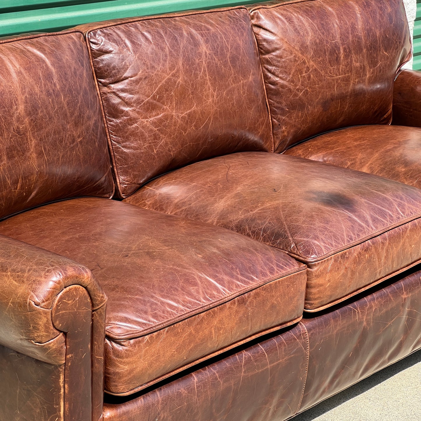 $2,000 Delivered | RH Restoration Hardware Lancaster 7’ Leather 3 Cushion Sofa Down Filled