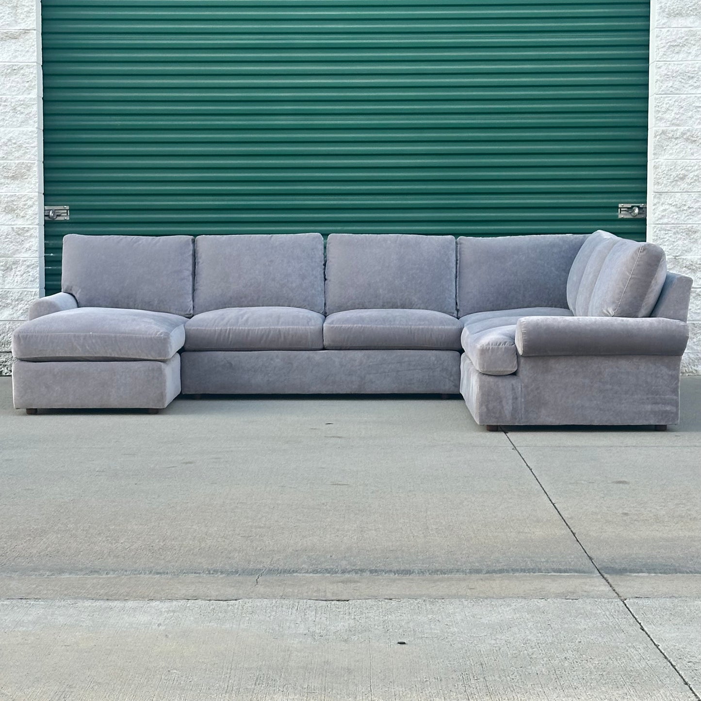Bassett Furniture U-Shaped Gray Velvet Fabric Sectional | Costa Mesa