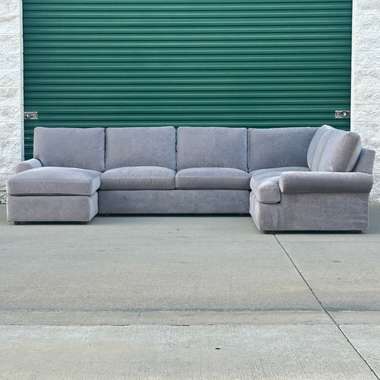 Bassett Furniture U-Shaped Gray Velvet Fabric Sectional | Costa Mesa