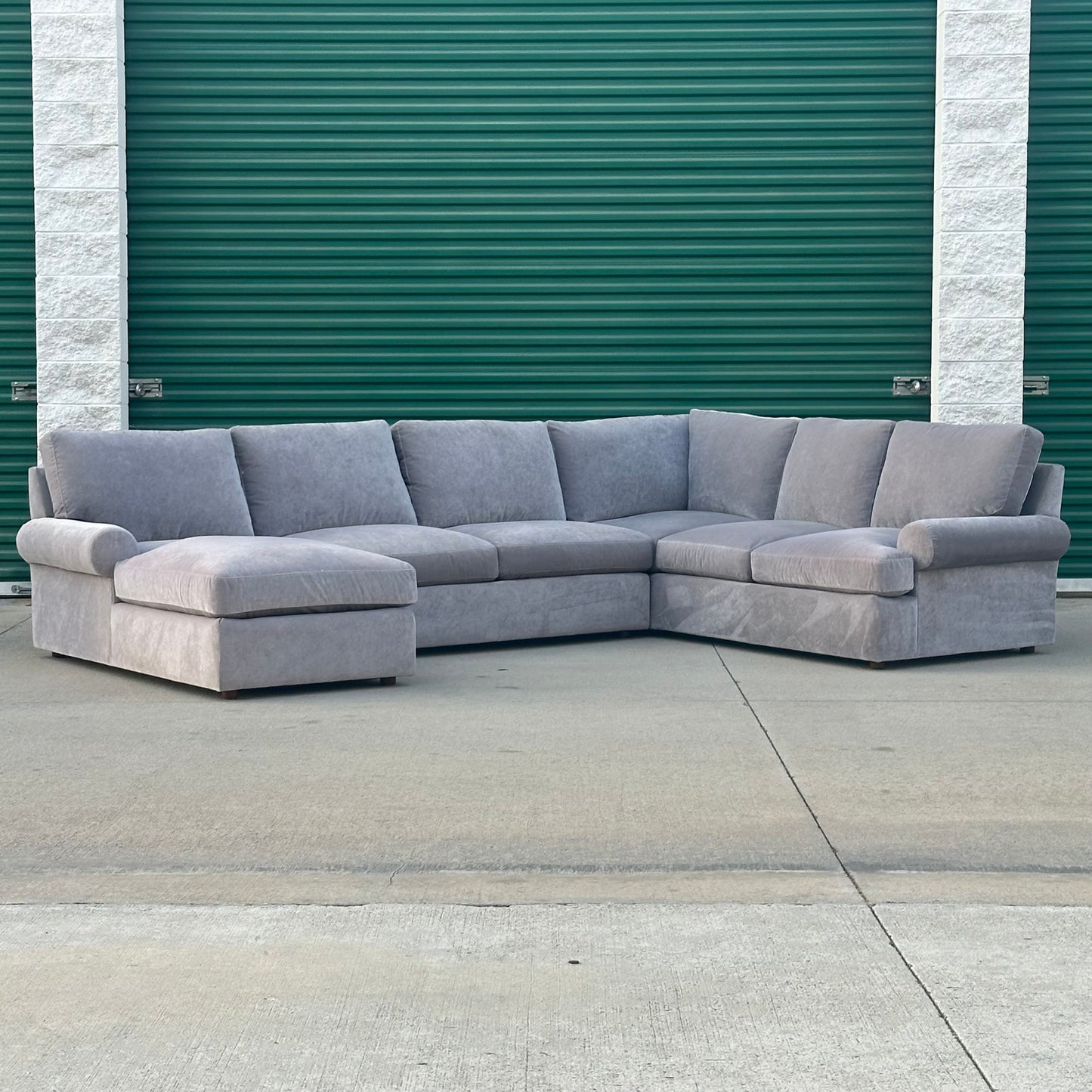 Bassett Furniture U-Shaped Gray Velvet Fabric Sectional | Costa Mesa
