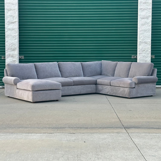 Bassett Furniture U-Shaped Gray Velvet Fabric Sectional | Costa Mesa