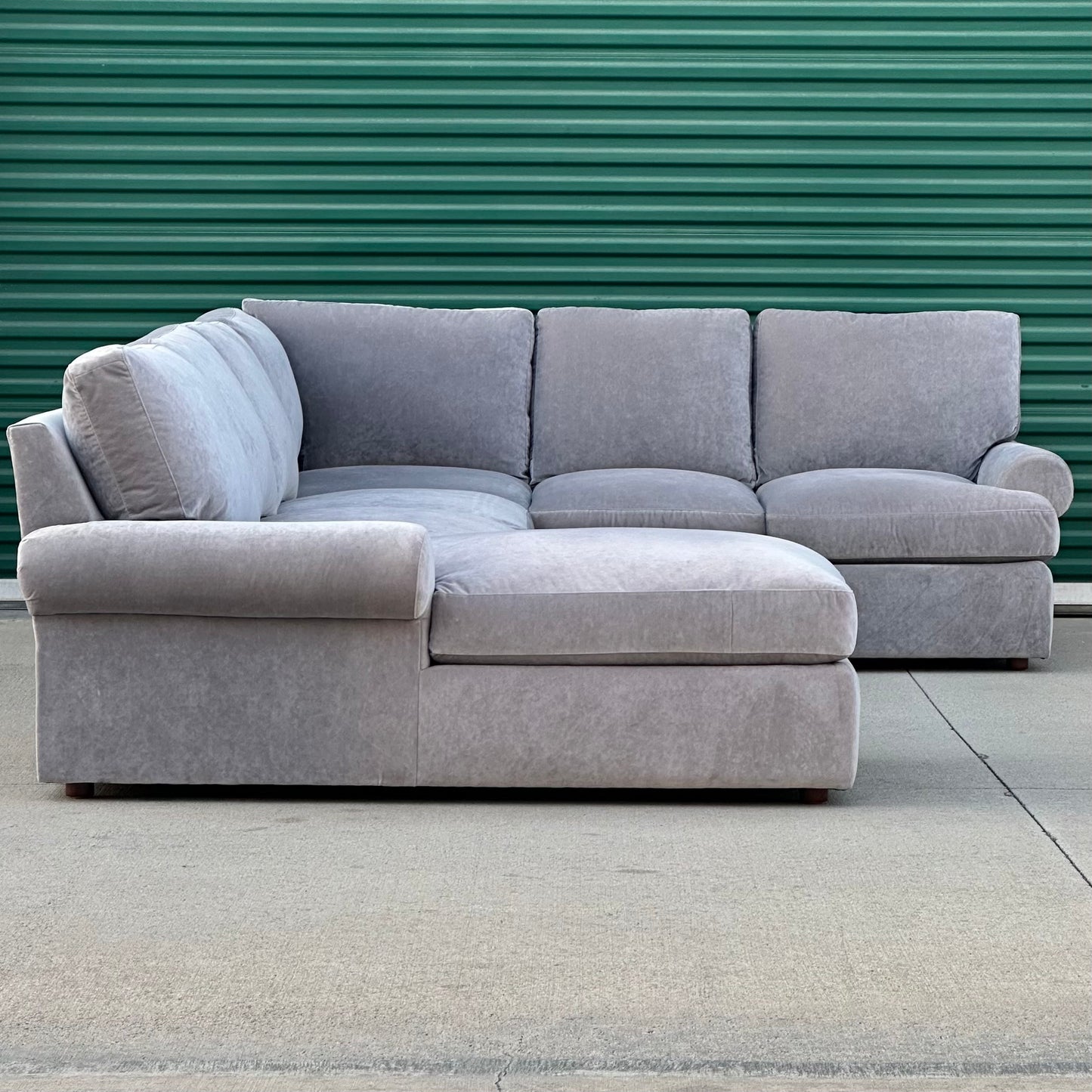 Bassett Furniture U-Shaped Gray Velvet Fabric Sectional | Costa Mesa