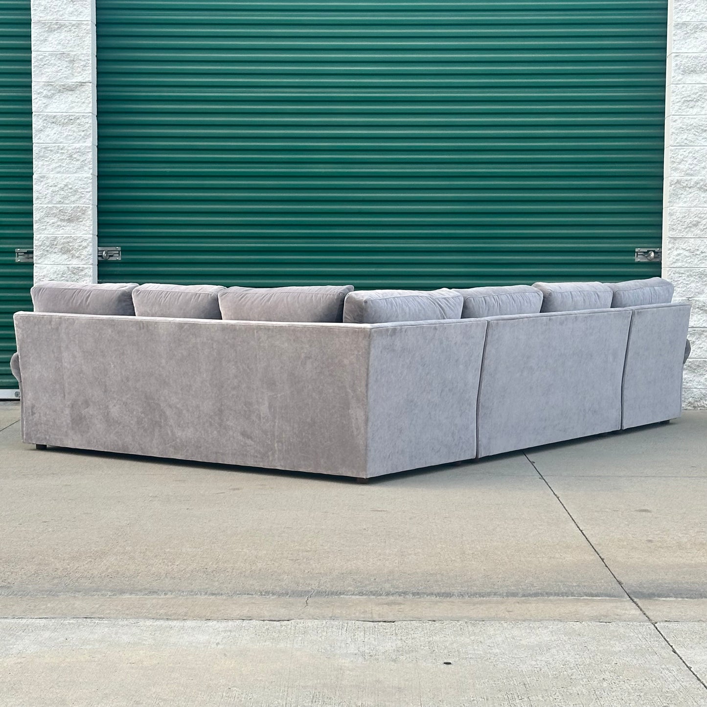 Bassett Furniture U-Shaped Gray Velvet Fabric Sectional | Costa Mesa